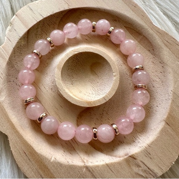 Handmade Rose Quartz Bracelet with Gold Tone Spacers - Picture 2 of 2